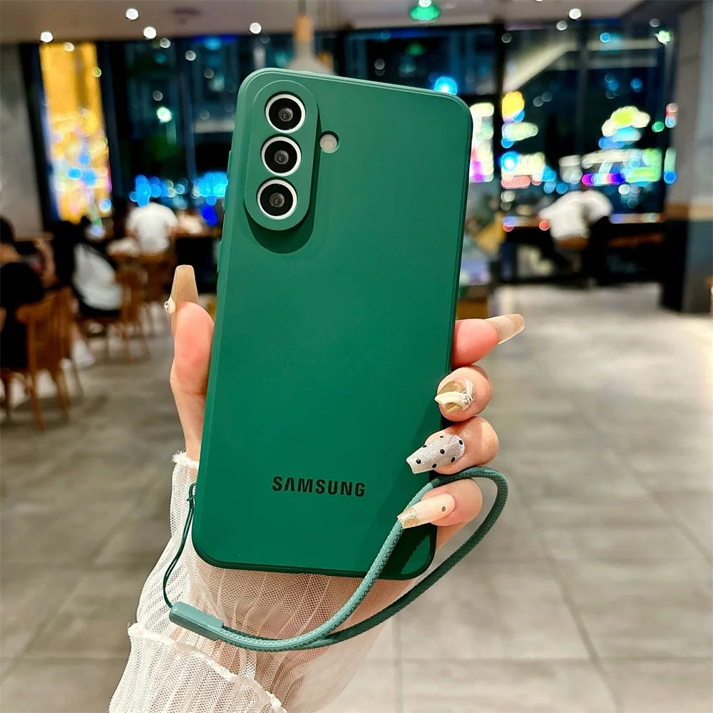 Original Silicone Phone Case for Samsung S26 25 Ultra Coque S25 FE Edge S24 S26 S25 Plus A56 A36 A17 5G Wrist Strap Soft Funda