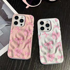 Pink Bow Print Mint Green Wavy Matte Phone Case For iPhone 16 Pro Case iPhone 17 14 11 13 12 15 Pro Max 16e Cover Funda