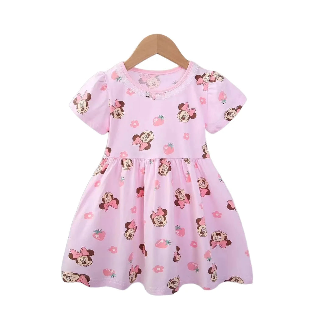 Summer Girl Short-sleeved Dress Cute Minnie Princess Style Casual Sundress for 2-6 years Kids Baby Version