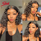 Sleek Brazilian Water Remy Deep Curly Hair Bob Wigs Natural Black Color T Lace Front Part Bob Wigs 200% Density Ombre T1B/27 Wig