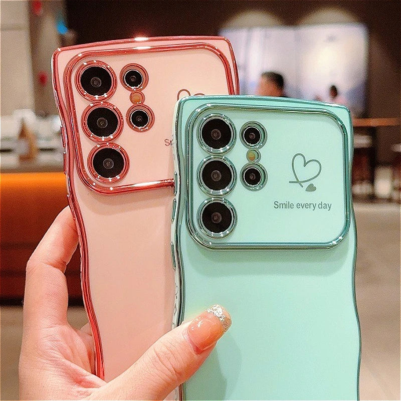 Electroplated Love Heart Large Window Case For Samsung Galaxy A 56 55 54 36 35 34 26 25 24 17 17 15 14 07 PlainShockproof Cover