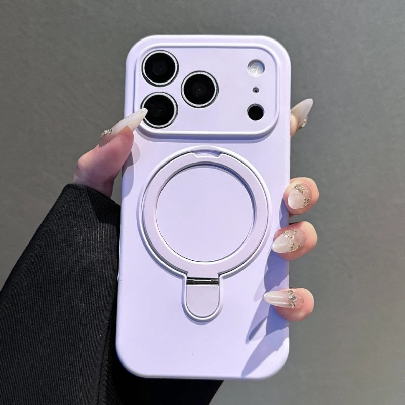 Liquid Silicone Stand Holder for Magsafe Case for iPhone 17 16 15 14 Pro Max Magnet Wireless Charge Camera Control Button Cover