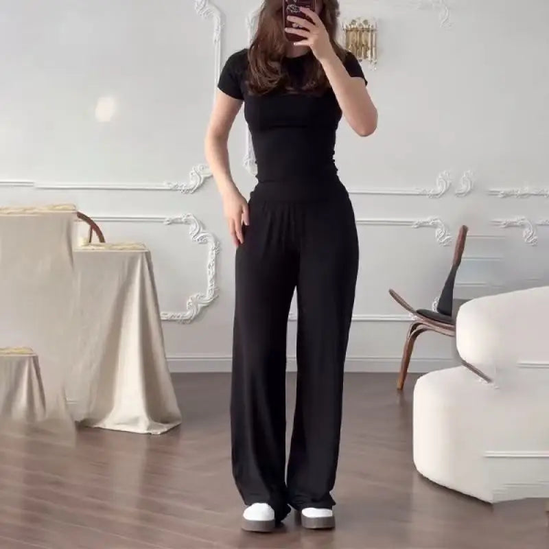 2 pieces women sets 2026 best-selling knitted short-sleeved T-shirt+long pants set two pieces sets women's clothing
