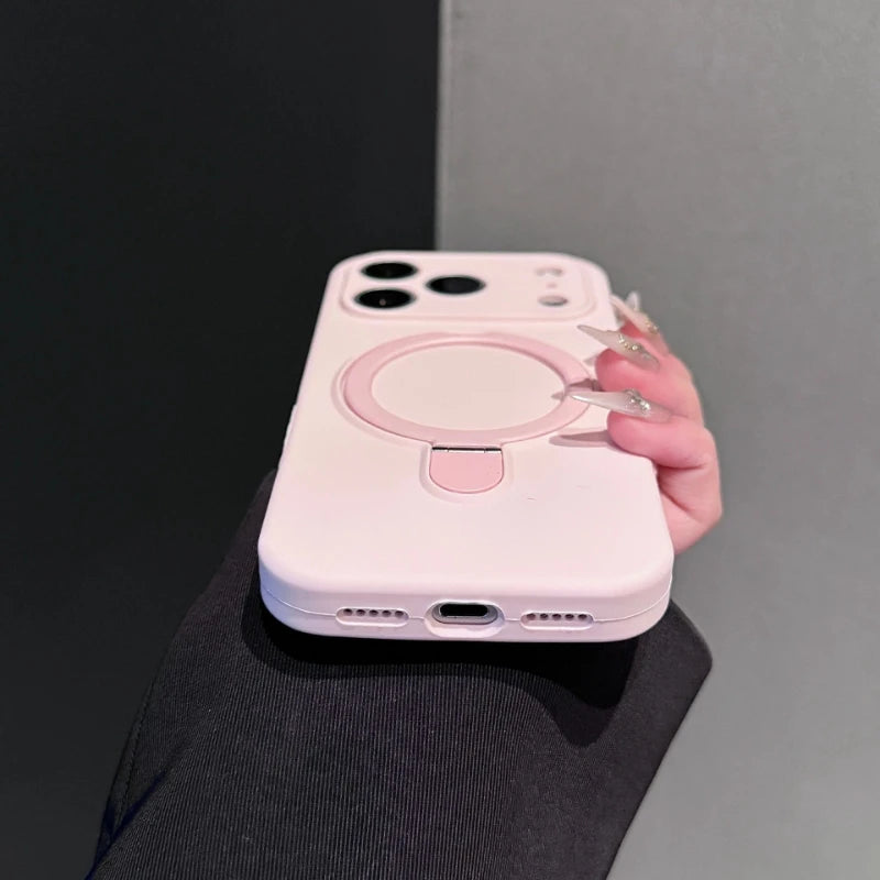 Liquid Silicone Stand Holder for Magsafe Case for iPhone 17 16 15 14 Pro Max Magnet Wireless Charge Camera Control Button Cover