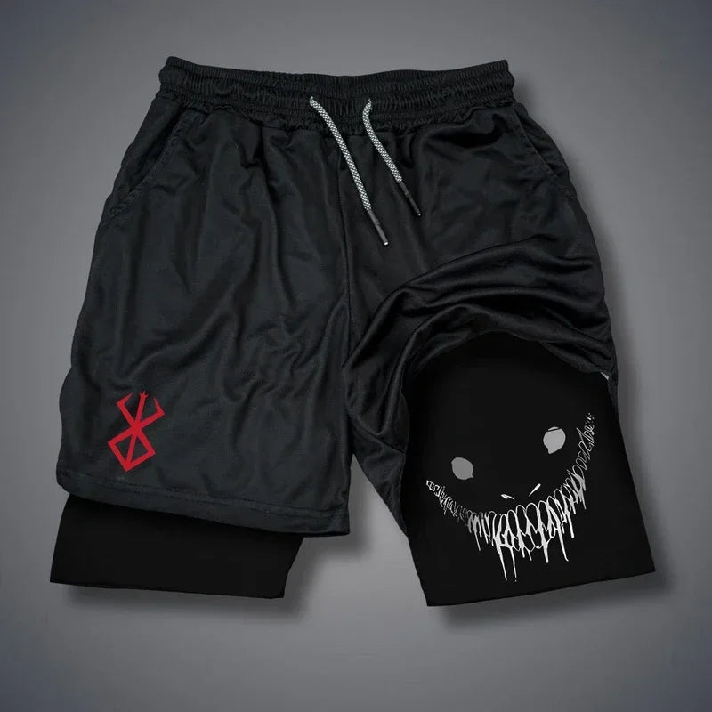 Summer Men Shorts Funny Graphic Print Running Fitness Gym Training Sport Shorts Quick Dry Workout Jogging Double Deck Shorts Man