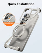 Eary Z Shape for Samsung Galaxy S26 Ultra Phone Case Frameless Metal Protective Case 360°Rotate Magnetic Stand Shockproof Cover
