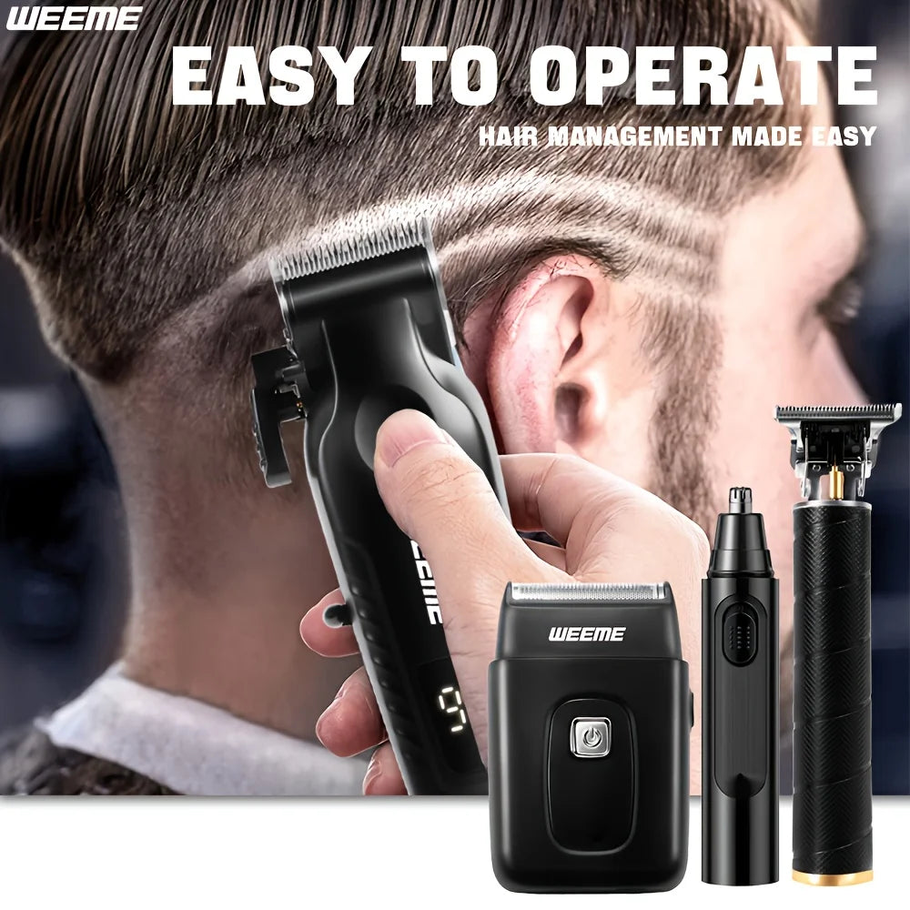 WEEME 4 in 1 Men Grooming Kit LCD Display USB Rechargeable Hair Clipper Beard Trimmer Nose Trimmer T-Blade Shaver Gift for Dad