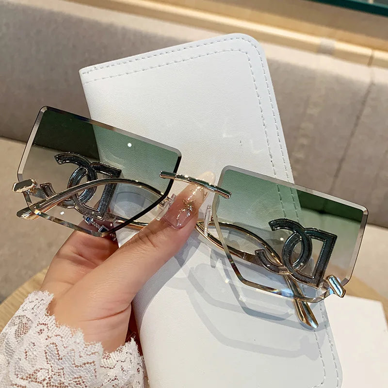 Luxury Rimless Brand Fashion Sunglasses For Women And Men Stylish Square Metal Sun Glasses Glamour Designer Shades UV400