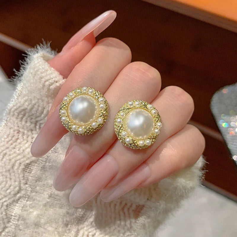 Trending Imitation Pearl Circle Stud Earrings For Woman New In 2025 Fashion Party Round Elegant Korean Earring Jewelry Wholesale