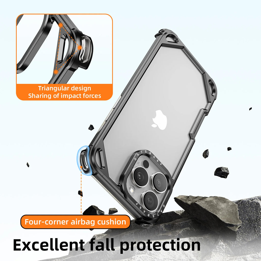 Eary Minimalist Metal Frameless Phone Case for iPhone 16 Pro Max 15 Ultra-thin Bumper Aluminum Alloy Shockproof Protective Cover
