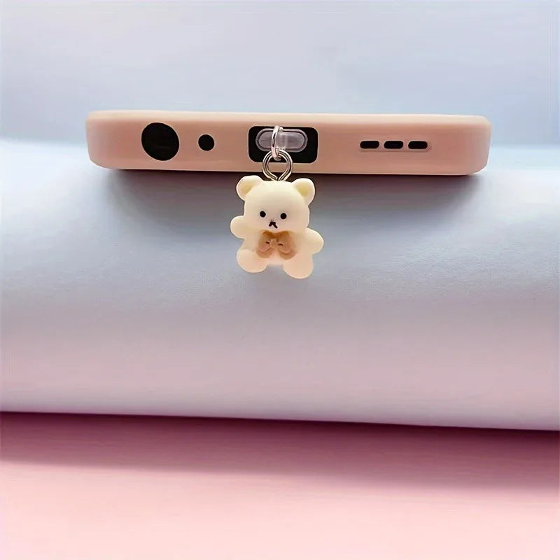 Cute Cartoon Bear Phone Dust Plug For Iphone For Samsung Type-C Decorative Accessories Hanging Charging Port