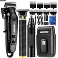WEEME 4 in 1 Men Grooming Kit LCD Display USB Rechargeable Hair Clipper Beard Trimmer Nose Trimmer T-Blade Shaver Gift for Dad