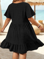 Oversized Summer Dresses For Women 2026 Plus Size Clothing Elegant Fashion Round Neck Patchwork Loose Casual Short Sleeve Dress