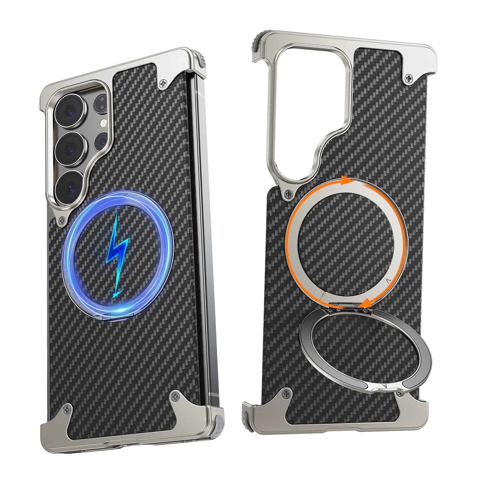 Eary for Samsung Galaxy S25 Ultra Phone Cases 360 Rotate Magnetic Stand Carbon Fiber Cover for MagSafe Military-Grade Drop Shell