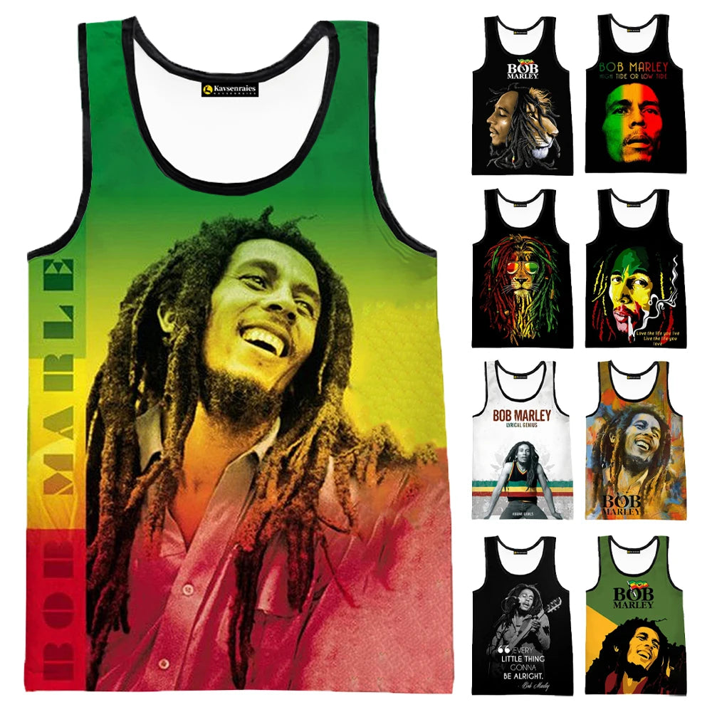2023 New Fashion Bob Marley Tank Tops 3D Printed Graphic Polyester Sleeveless Shirts Men Hip Hop Harajuku Streetwear T-shirt