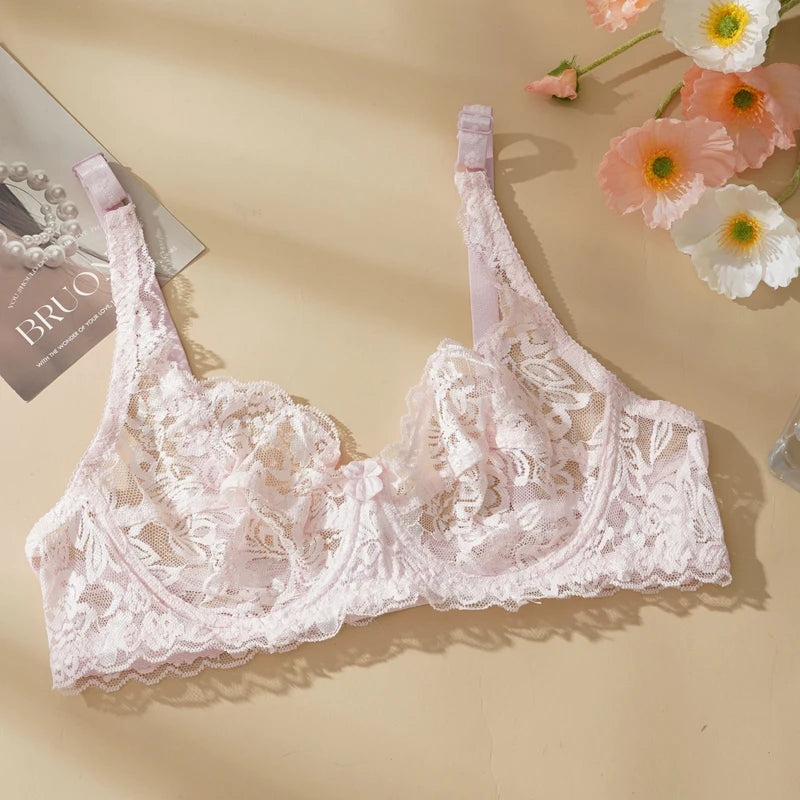 Women Sexy Lace Thin Bras Plus Size Lace Bra 34-40 B/C Cup Push Up Bralette Hollow Out Lingerie for Curvy Female Underwear