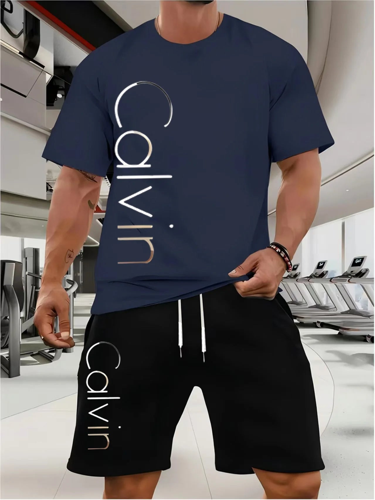 CALVIN summer men women new casual sports suit Fashion breathable outdoor short-sleeved T-shirt + training shorts two-piece set