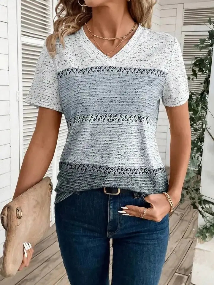 Summer Women Short Sleeve V-Neck Plus Size T Shirt For Women Fashion Ladies T-Shirt 3D Retro Striped Print Tops Casual Clothes