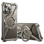 Eary Z Shape Frameless Phone Case for iPhone 17 Pro Max Air 16 15 14 13 for Magsafe Aluminum Metal Magnetic 360° Rotation Stands