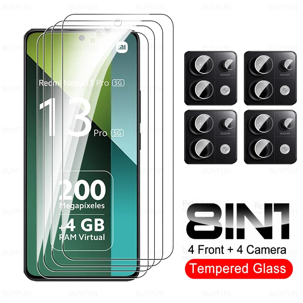 8 in 1 Tempered Glass For Redmi Note 13 15 Pro 5G Camera Glass Xiaomi Note13 14 Note14 13Pro 15Pro 4G HD Lens Screen Protector