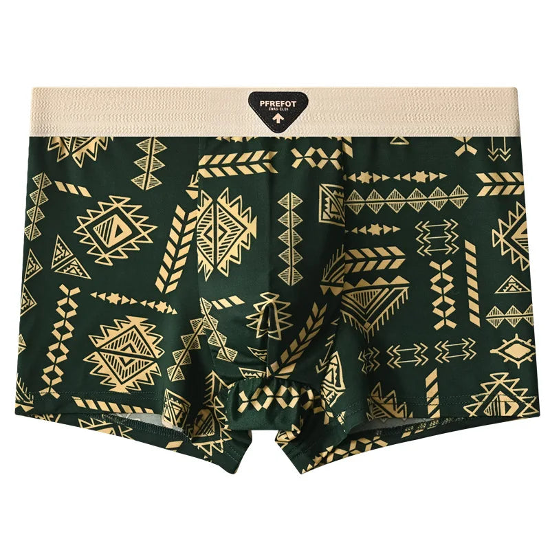 Underwear Man 2025 ice silk screen printed antibacterial breathable boxer shorts four-corner men's cheap clothing