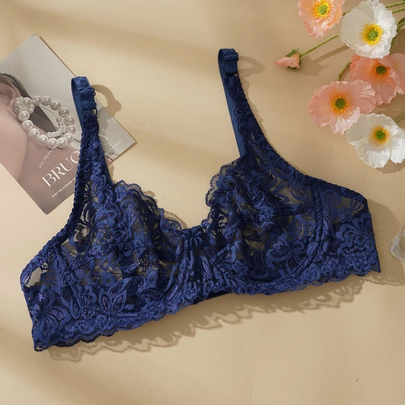 Women Sexy Lace Thin Bras Plus Size Lace Bra 34-40 B/C Cup Push Up Bralette Hollow Out Lingerie for Curvy Female Underwear