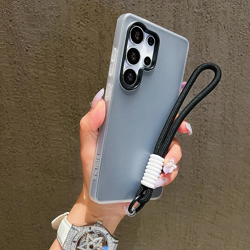 2in1 With Wrist Strap Lanyard Jelly Phone Case For Samsung Galaxy S26 S25 S24 S23 S22 Ultra Plus FE A26 A35 A54 A16 Solid Cover