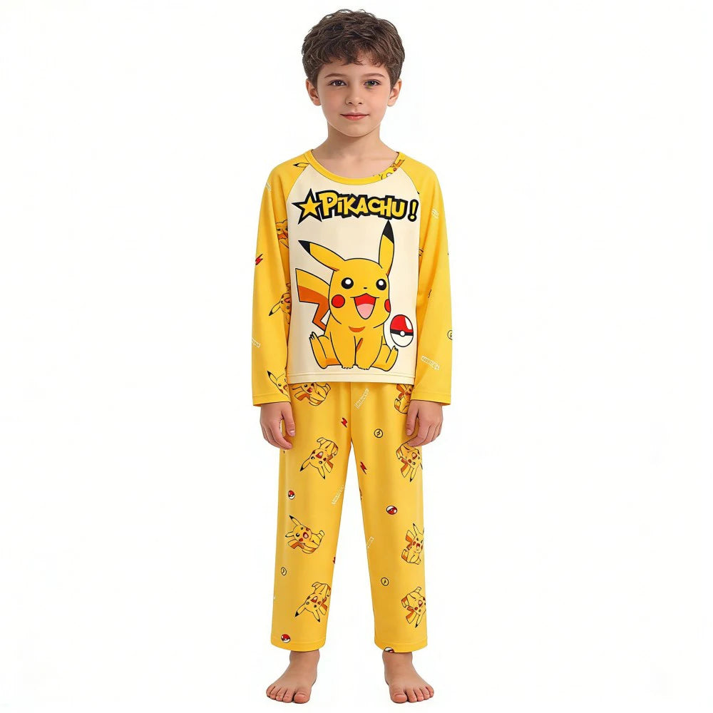 Kids Cute Pikachu Pajamas Set Pokemon Long Sleeve Sleepwear Adorable Pjs for Boys Girls Soft Comfortable Nightwear