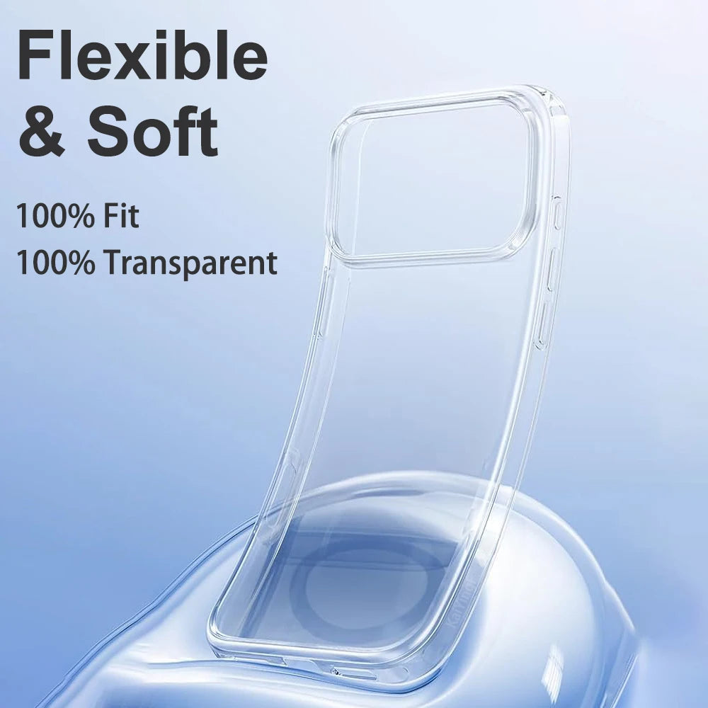  Transparent Silicone Phone Cases For iPhone 17 16 15 14 13 12 11 Pro Max Plus Air XR X Soft TPU Back Cover Clear Case