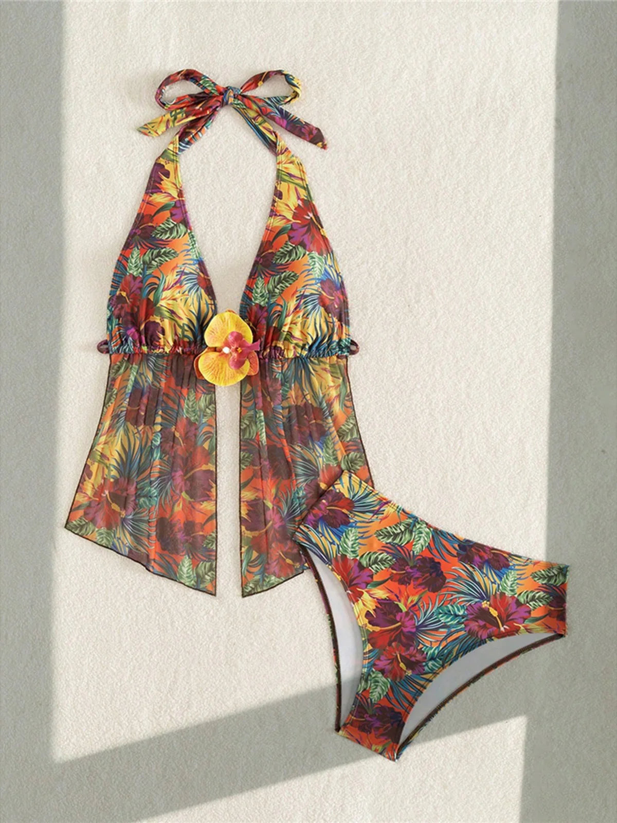 New 3D Flower Printed Tankini Halter Bikini Female Swimsuit Women Swimwear Two-pieces Bikini set Bather Bathing Suit Swim M180