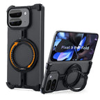 Eary for Google Pixel 9 Pro XL Fold Metal Phone Case With 360° Rotatable Magnetic Kickstand Frameless Bumper Shockproof Covers