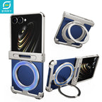 Eary Aluminum Metal Case for Samsung Galaxy Z Flip 7 with 360°Rotate Magnetic Ring Stand Ultra-Thin Slim Shells Shockproof Cover