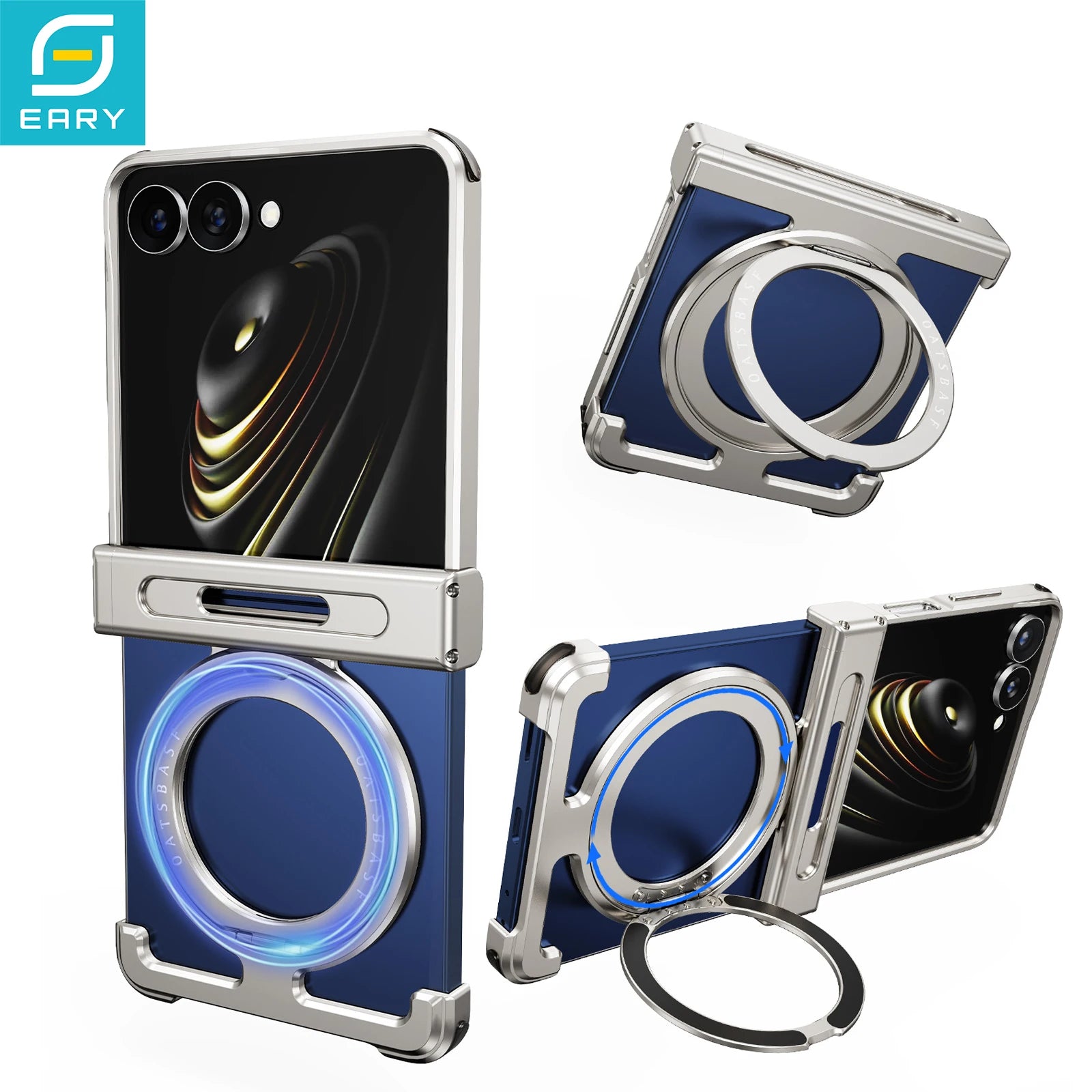 Eary Aluminum Metal Case for Samsung Galaxy Z Flip 7 with 360°Rotate Magnetic Ring Stand Ultra-Thin Slim Shells Shockproof Cover