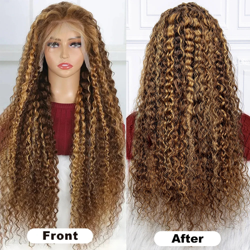 P427 250% 30-36 Inch Highlight Deep Wave Frontal Wig Omber 13x4/13x6 Hd Lace Front Wig CurlyHuman Hair 4x4 Closure Glueless Wigs