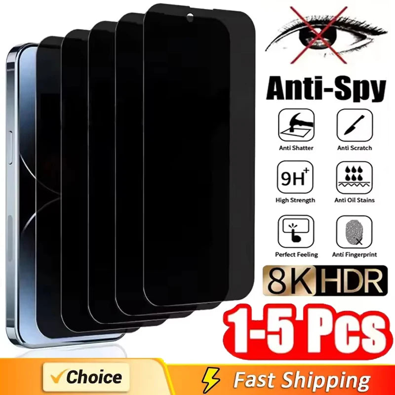 1-5Pcs Full Cover Privacy Screen Protector For IPhone 16 15 13 11 14Pro Max Anti-spy Tempered Glass For iPhone X XS Max XR Glass