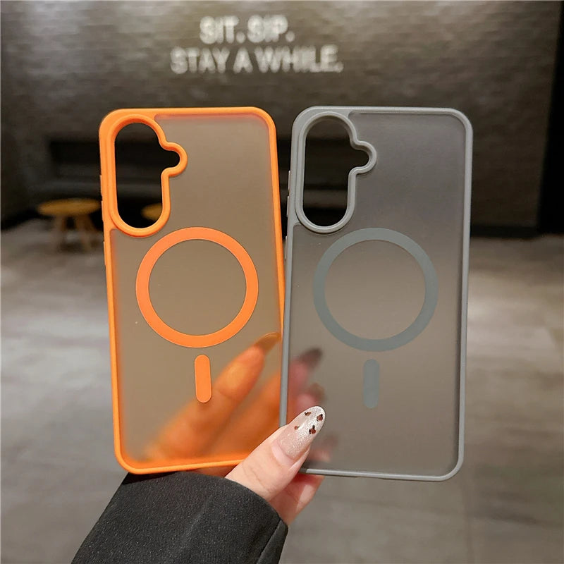 For Magsafe Matte Translucent Armor Shockproof Case For Samsung A56 5G Wireless Charge Cover For Samsung A57 A55 A37 A36 A35 A17