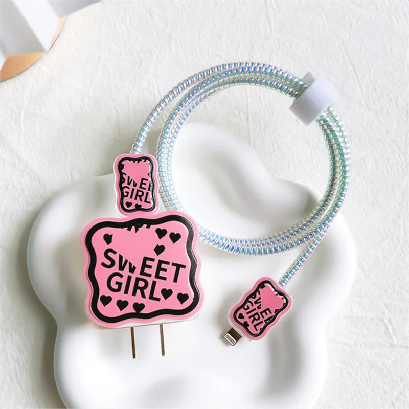 5pcs-set Heart Flower Wave Edge Charger Protective Cover Suitable for iPhone Models 12 13 14 15 Supports 18W 20W Fast Charging