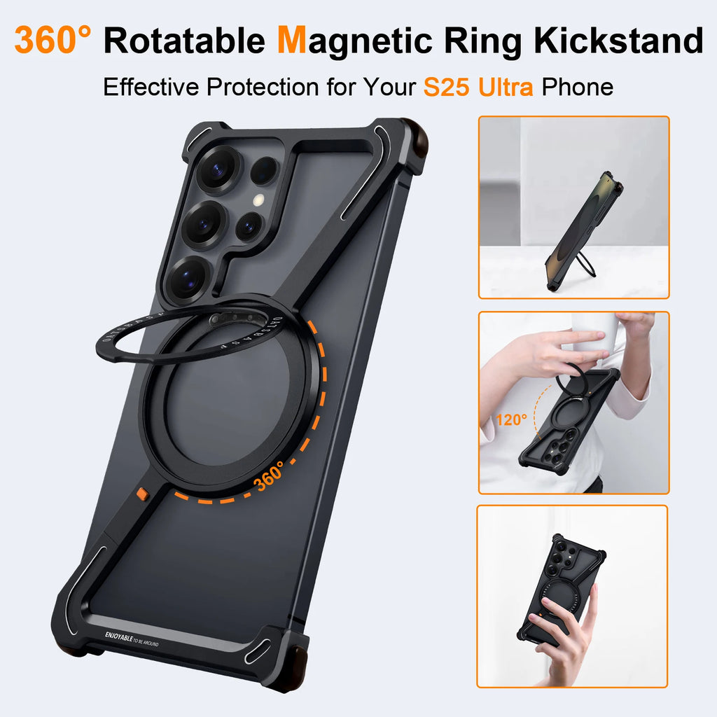 Eary Z Shape Minimalist Phone Case For Samsung Galaxy S25 S24 Ultra With 360 Rotatable Magnetic Stand Shockproof Slim Case 2025