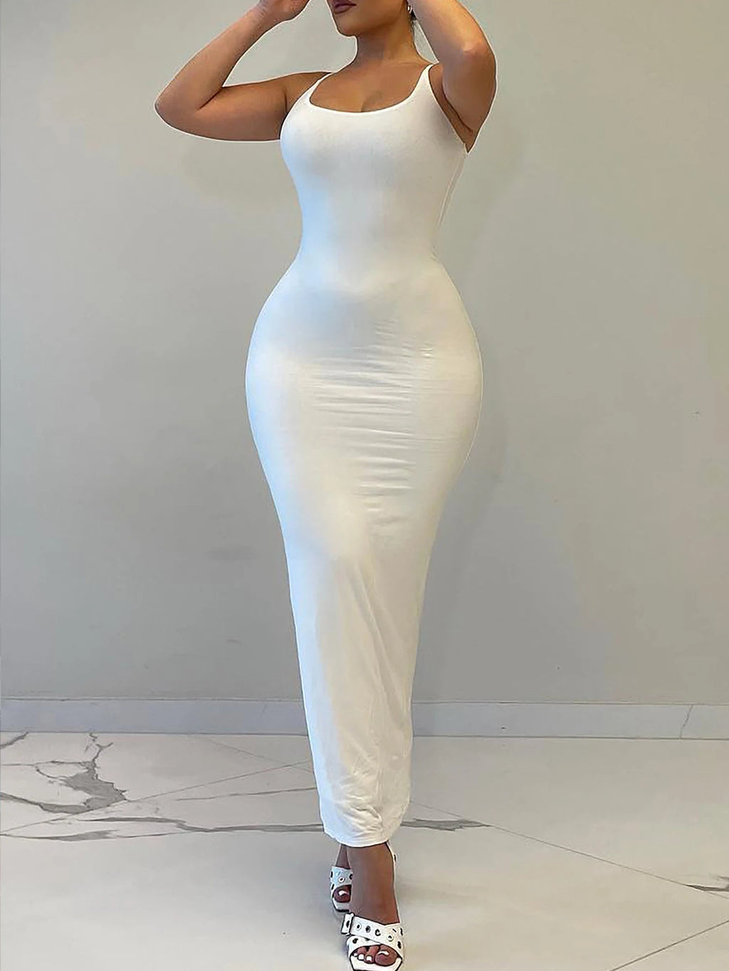 Women's U-neck camisole dress with high-end feel, sleeveless long slim fit dress