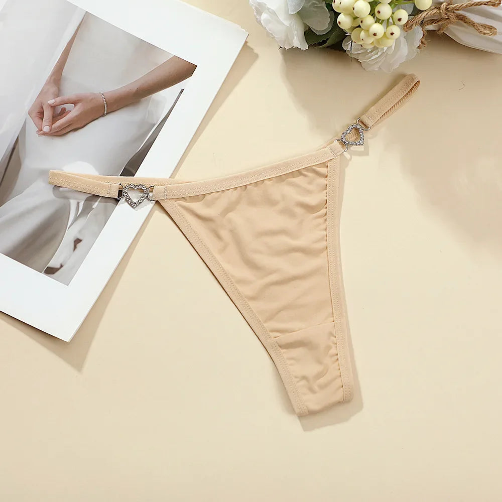 Fashion Sexy Women Heart Decoration Thongs Low Rise Lingerie Erotic Lady G-string Breathable Shiny Charming Women's Panties