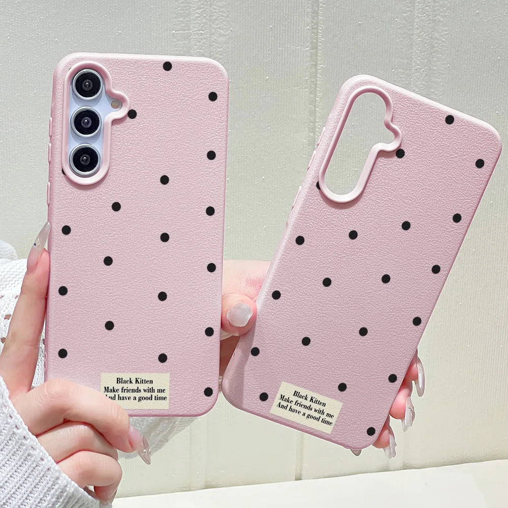 Cute White Polka Dots Phone Case For Samsung Galaxy S25 Ultra S24 FE S23 A56 5G A16 A17 A55 A36 A53 A35 A06 A07 A26 A34 Cover