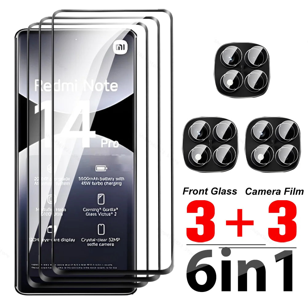 Note14Pro Curved Glass 6in1 For Xiaomi Redmi Note 14 Pro 5G Tempered Glass Note15 15 Pro+ Plus 15Pro 4G Camera Screen Protector