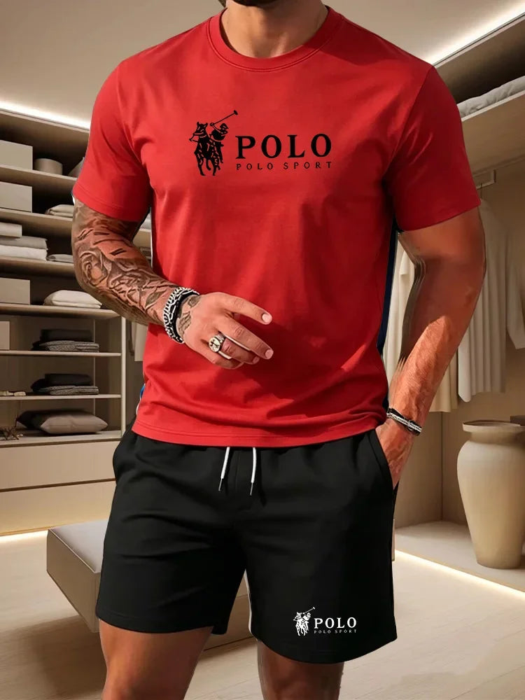 Sports Style Men's Summer Breathable Sportswear Short Sleeved T-shirt+shorts, Lightweight and Comfortable Casual 2-piece Set