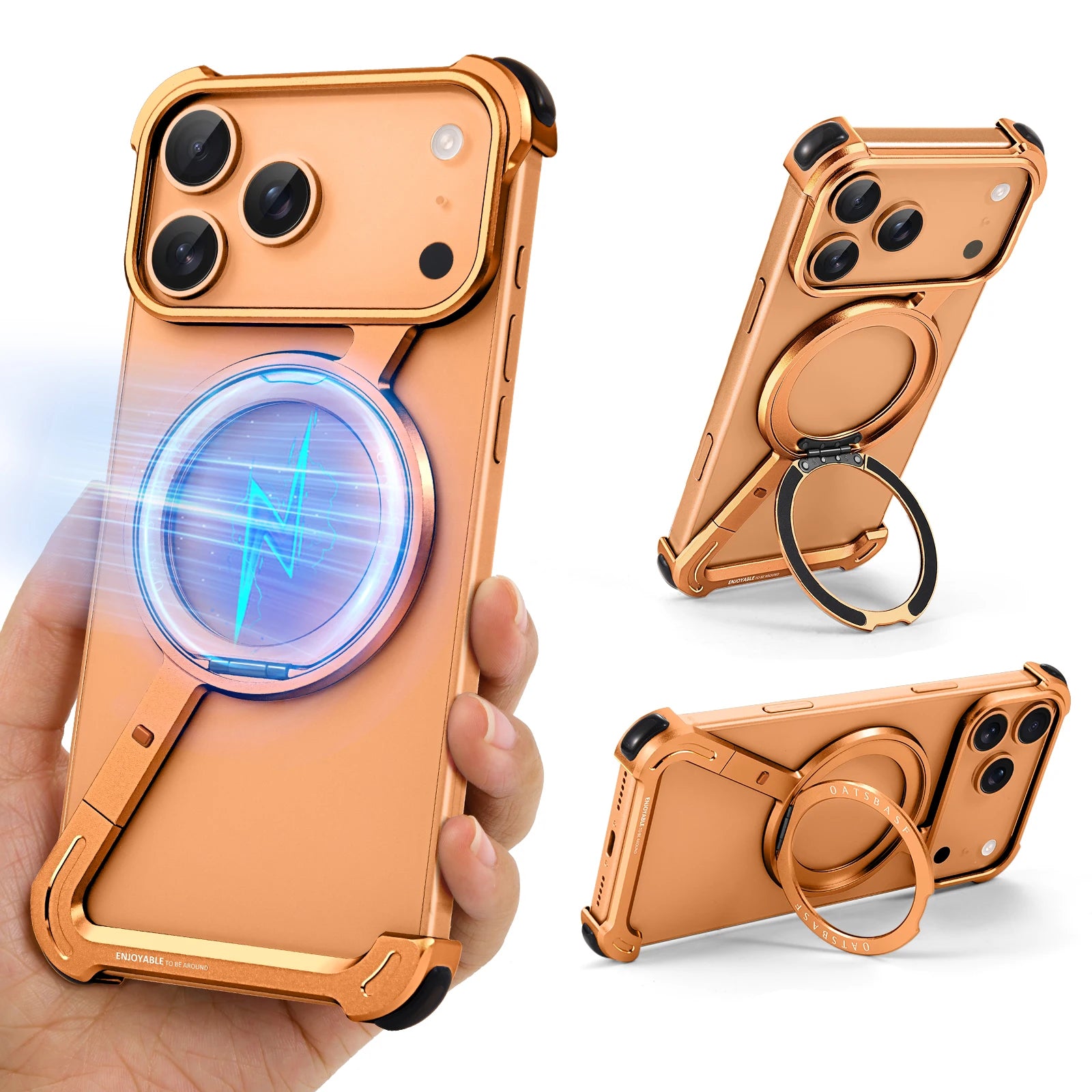 Eary Z Shape Frameless Phone Case for iPhone 17 Pro Max Air 16 15 14 13 for Magsafe Aluminum Metal Magnetic 360° Rotation Stands