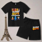 Summer 2pcs Guys Short Sleeve T-shirts+Pants Suits 3-13 Years Boys Girls Outfits Children  Kids Funny Game Print Stumble Clothes