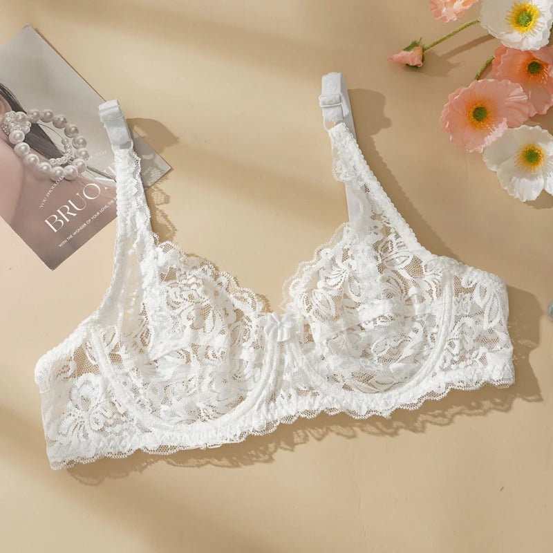 Women Sexy Lace Thin Bras Plus Size Lace Bra 34-40 B/C Cup Push Up Bralette Hollow Out Lingerie for Curvy Female Underwear