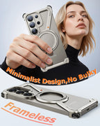 Eary Z Shape for Samsung Galaxy S26 Ultra Phone Case Frameless Metal Protective Case 360°Rotate Magnetic Stand Shockproof Cover