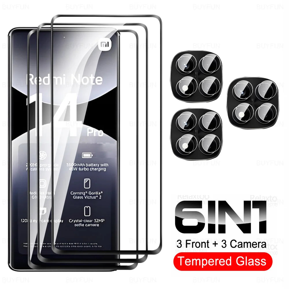 Note14Pro Curved Glass 6in1 For Xiaomi Redmi Note 14 Pro 5G Tempered Glass Note15 15 Pro+ Plus 15Pro 4G Camera Screen Protector