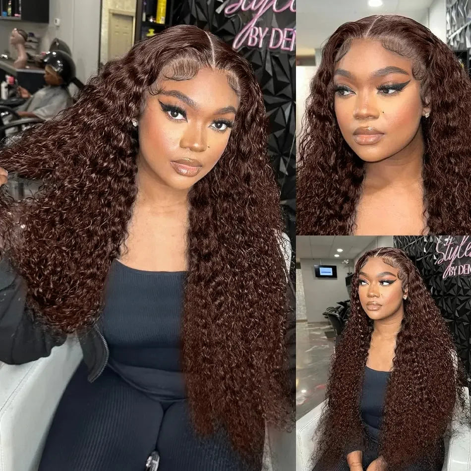 HD Chocolate Brown Deep Wave 13×6 HD Lace Front Wigs Brazilian Brown 13×4 Transparent Lace Frontal Wigs For Women Pre Plucked