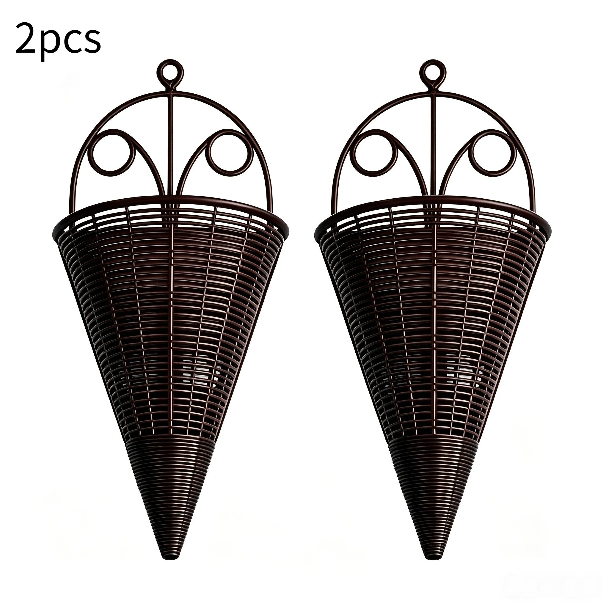 Home Decoration Hanging Flower Basket Plastic Durable Art Rattan Wall Hanging Fan-shaped Pattern Flower Arrangement Container